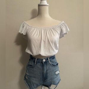 White Off the Shoulder Puff Crop Top Size Small